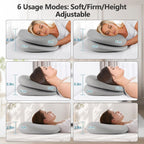 Cooling Memory Foam Pillow – 6-in-1 Adjustable Height & Firmness for All Sleep Positions (Gray)