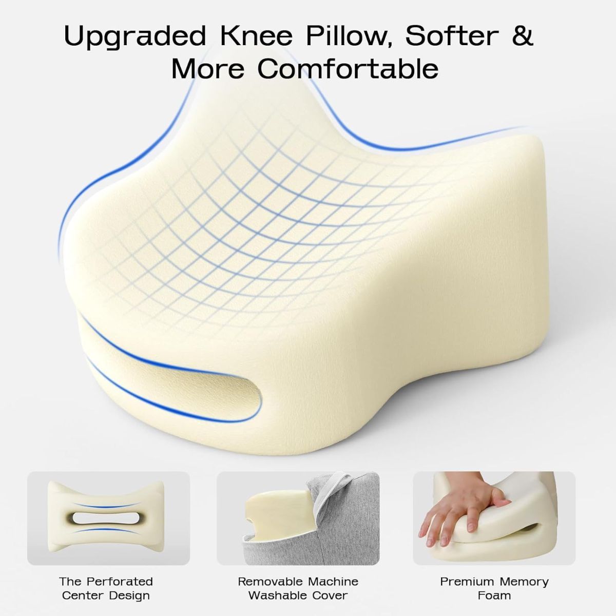 Legacy Leg & Knee Foam Support Pillow for Side Sleepers Soothing Relief for Back, Hips, Knees, Joints, Nerves & Muscles - White - Size 25.5cm*23cm