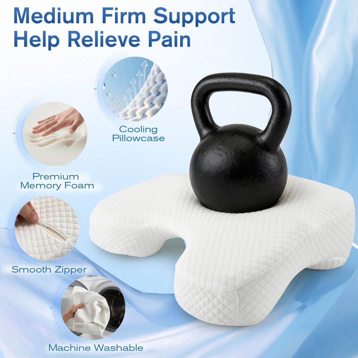 Side Sleeper Pillow for Adults with Arm Holes, Slow Rebound Memory Foam Arm Pillow for Comfortable Neck and Shoulder Support, Multi-Position Sleeping Pillow for Side Back Stomach Sleepers - Blue - Size 58cm*40cm*42cm