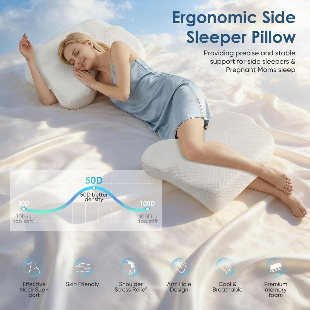Side Sleeper Pillow for Adults with Arm Holes, Slow Rebound Memory Foam Arm Pillow for Comfortable Neck and Shoulder Support, Multi-Position Sleeping Pillow for Side Back Stomach Sleepers - Blue - Size 58cm*40cm*42cm
