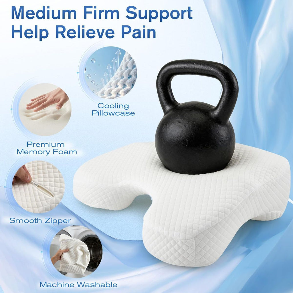 Side Sleeper Pillow for Adults with Arm Holes, Slow Rebound Memory Foam Arm Pillow for Comfortable Neck and Shoulder Support, Multi-Position Sleeping Pillow for Side Back Stomach Sleepers - White - Size 58cm*40cm*42cm