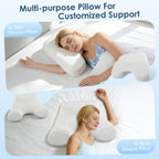 Side Sleeper Pillow for Adults with Arm Holes, Slow Rebound Memory Foam Arm Pillow for Comfortable Neck and Shoulder Support, Multi-Position Sleeping Pillow for Side Back Stomach Sleepers - White - Size 58cm*40cm*42cm