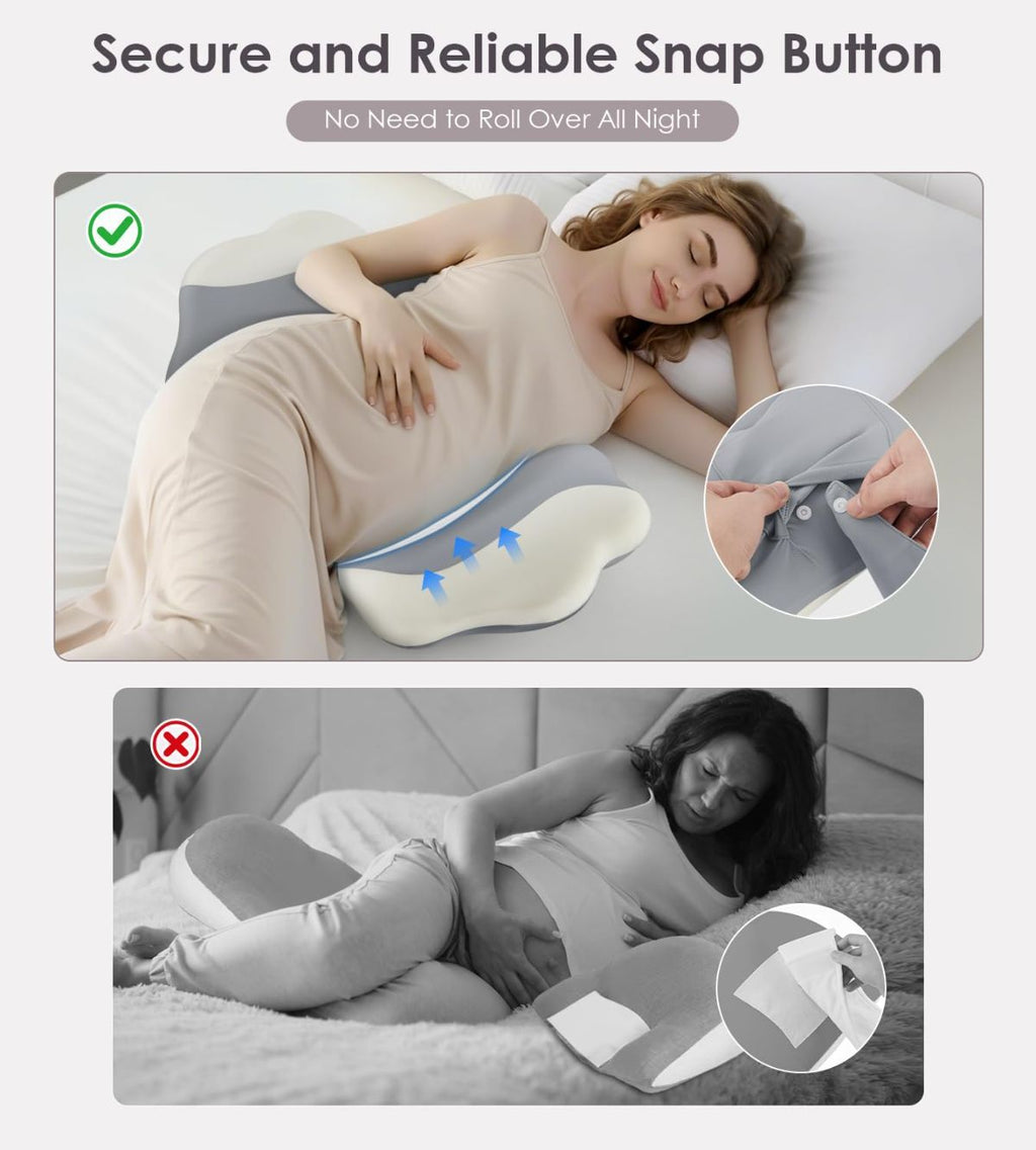 Pregnancy Pillows for Sleeping, Memory Foam Maternity Pillow Support for Back Belly HIPS, Adjustable Travel Wedge Pillow for Pregnant Women, Side Sleeping Pregnant Pillows with Cooling Pillowcase - Gray - Size 27.5in*15.7in
