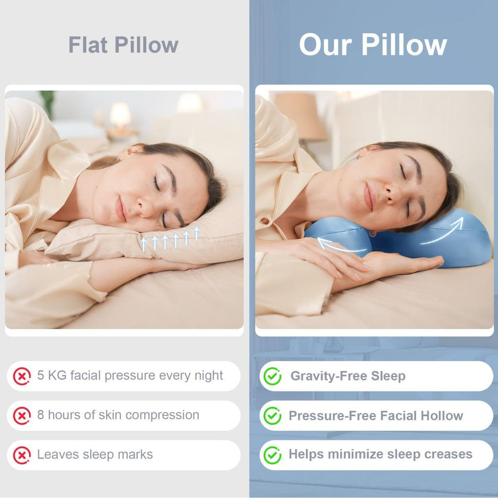 Side Sleeper Pillow for Anti-Wrinkle, Cooling Memory Foam Beauty Pillows for Neck Pain & Breathing Smoothly, Silky Satin Anti-Aging Pillow with Ergonomic Design for Back and Side Sleeper - Blue - Size 57cm*38cm