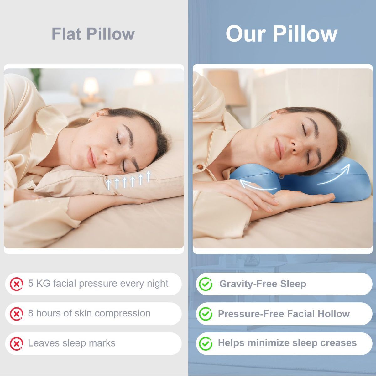 Side Sleeper Pillow for Anti-Wrinkle, Cooling Memory Foam Beauty Pillows for Neck Pain & Breathing Smoothly, Silky Satin Anti-Aging Pillow with Ergonomic Design for Back and Side Sleeper - Green - Size 57cm*38cm