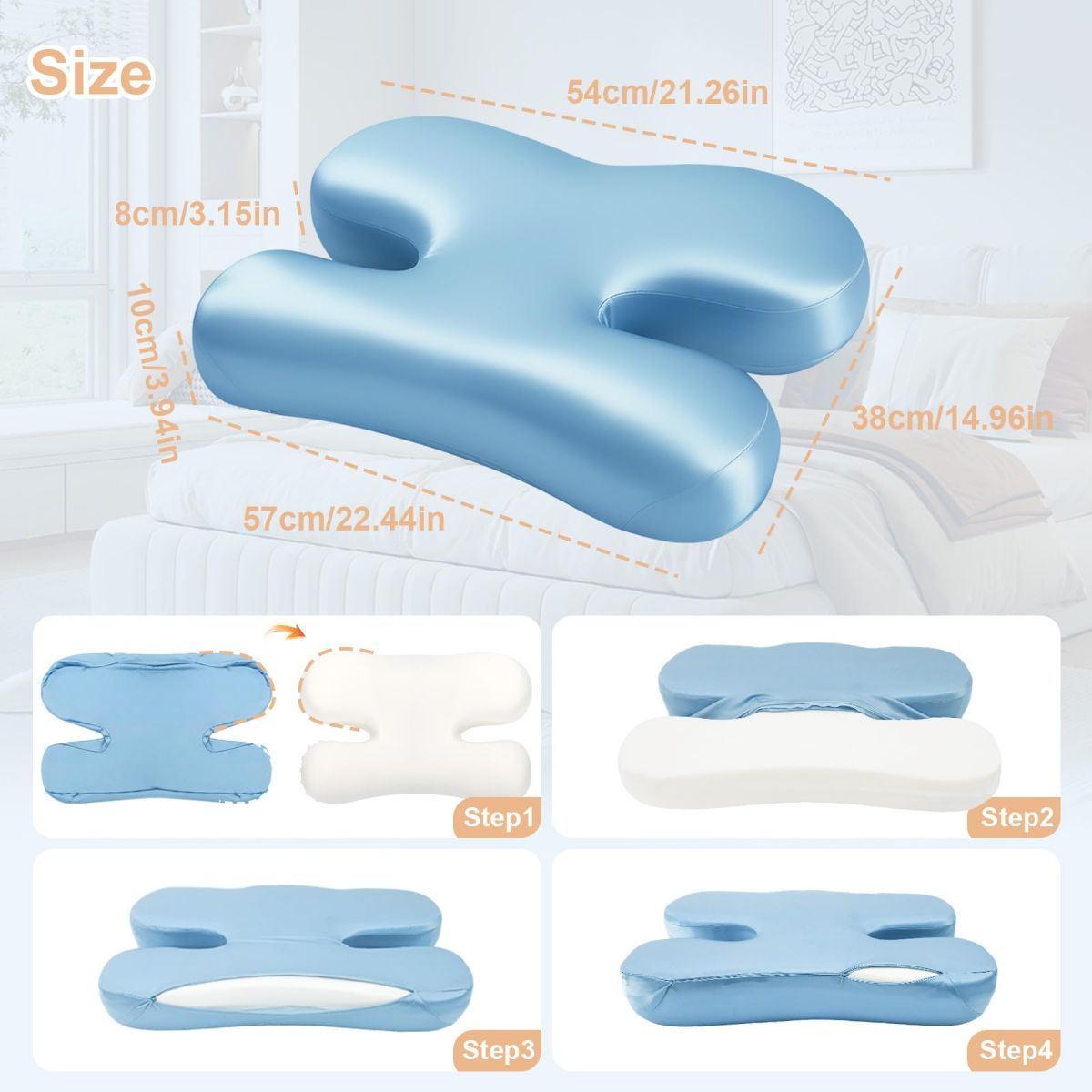 Side Sleeper Pillow for Anti-Wrinkle, Cooling Memory Foam Beauty Pillows for Neck Pain & Breathing Smoothly, Silky Satin Anti-Aging Pillow with Ergonomic Design for Back and Side Sleeper - Green - Size 57cm*38cm