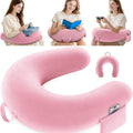 Reading Lap Pillow Ergonomic U Shape Cushion | Reading Pillow for Bed for Adults Elbow Rest Reduces Fatigue Desk Couch Floor Sofa Sitting Working Crocheting Writing - Pink - Size 40cm*34cm
