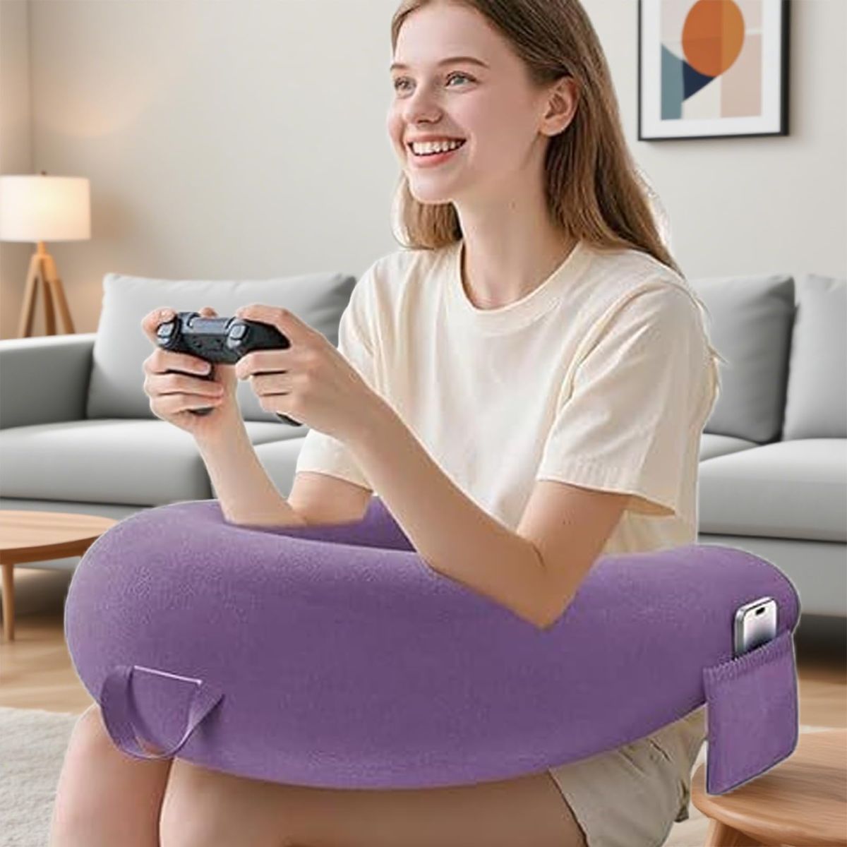 Reading Lap Pillow Ergonomic U Shape Cushion | Reading Pillow for Bed for Adults Elbow Rest Reduces Fatigue Desk Couch Floor Sofa Sitting Working Crocheting Writing - Purple - Size 40cm*34cm