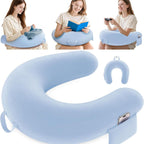 Reading Lap Pillow Ergonomic U Shape Cushion | Reading Pillow for Bed for Adults Elbow Rest Reduces Fatigue Desk Couch Floor Sofa Sitting Working Crocheting Writing - Sky Blue - Size 40cm*34cm