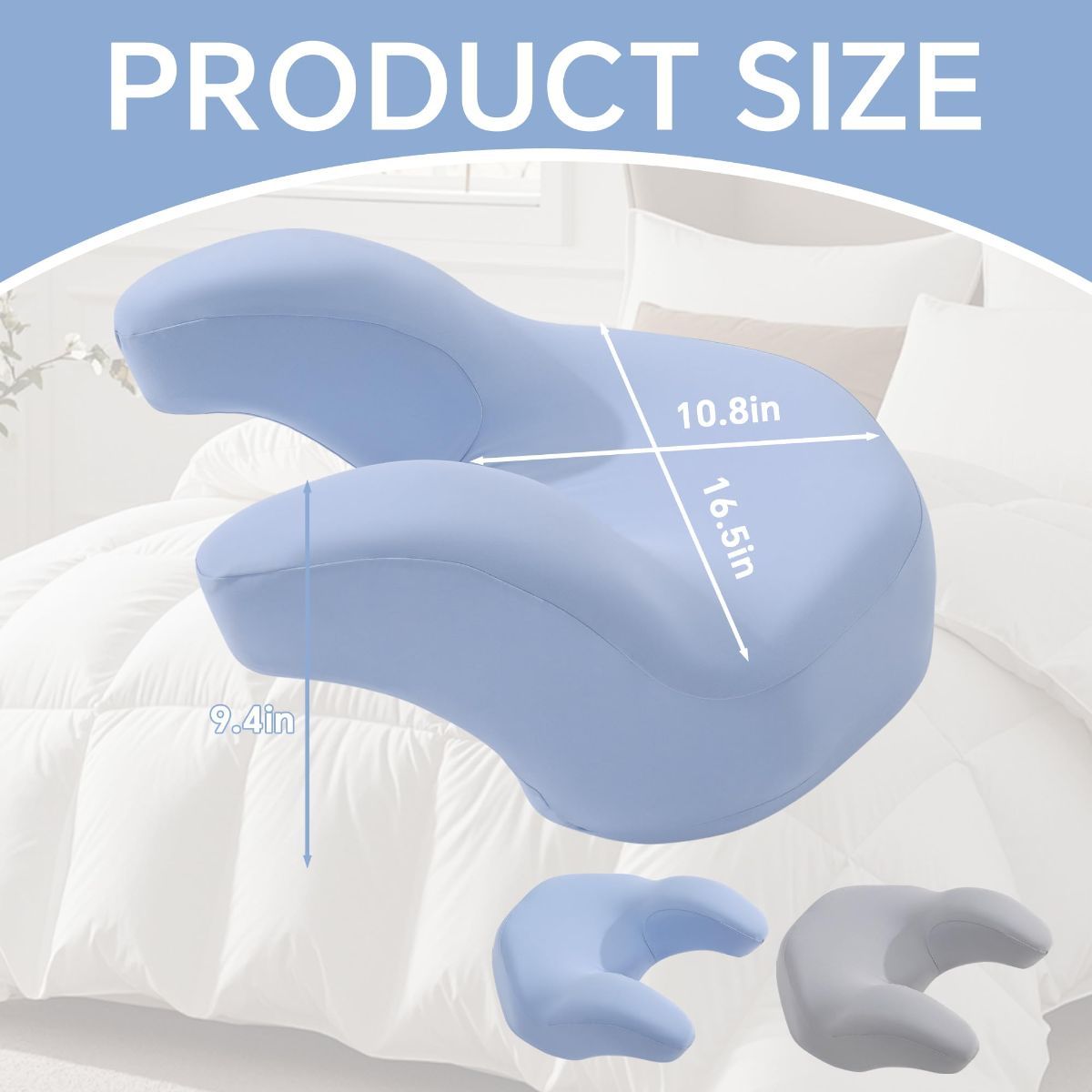 Back Sleeping Training Pillow, Memory Foam Beauty Pillow with Adjustable Height, Neck & Shoulder Support, 2 Washable Covers, Blue