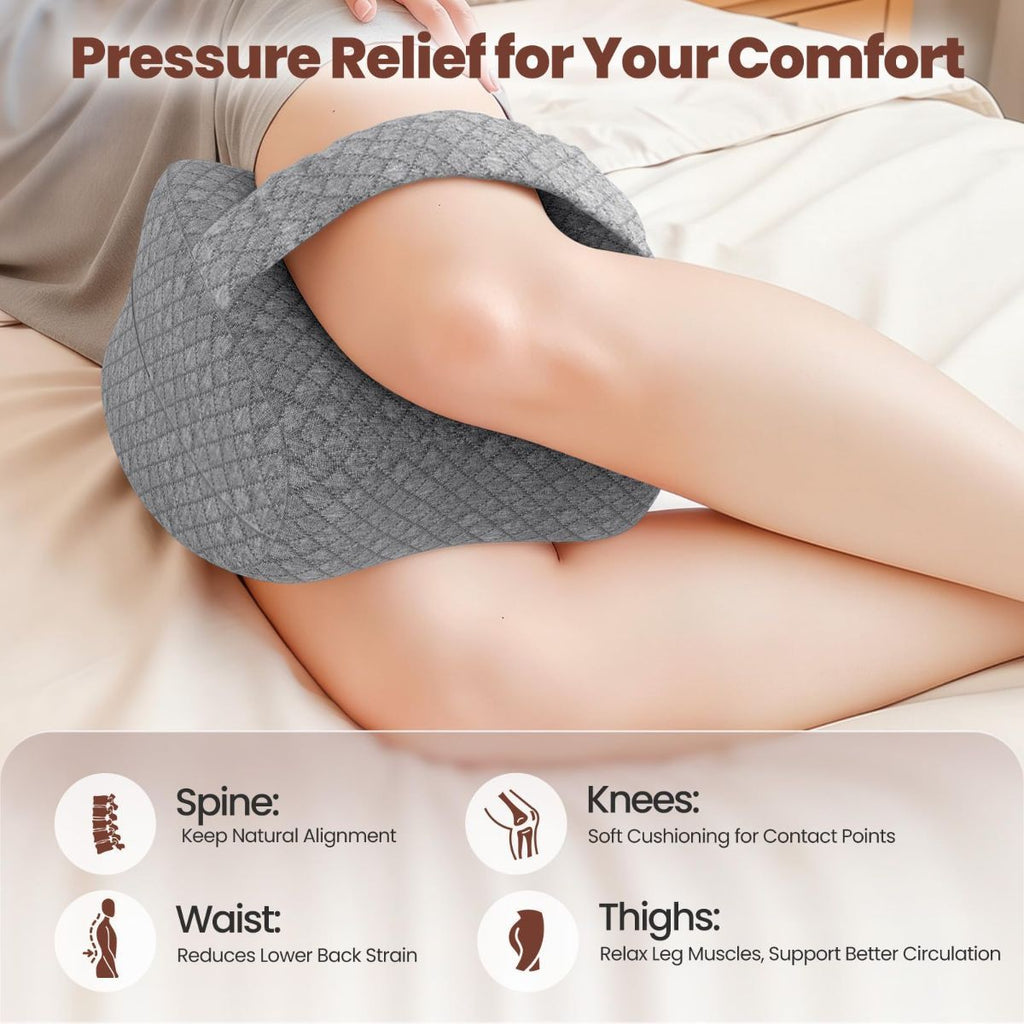 Knee Pillow for Side Sleepers, Supportive Memory Foam Leg Pillow for Side Sleeping with Elastic Strap, Heart-Shape Pillow Between Legs for Pain Relief on Sciatica, Hip Joints - Dark Gray - Size 10.6in*11in