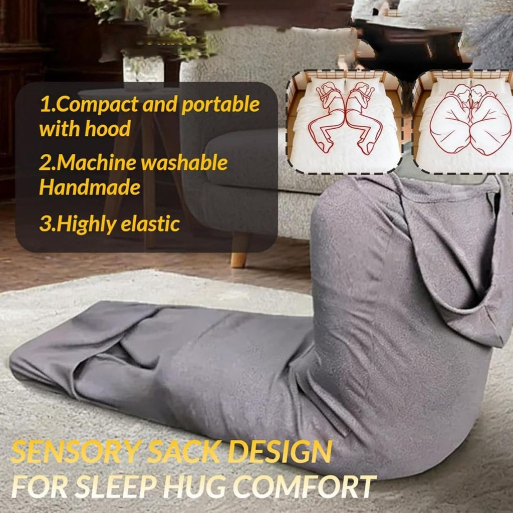 Sleep Pod - Wearable Blanket Hoodie for Anxiety Relief & Deep Sleep, Portable Personal Sleeping Bag for Travel, Camping and Cozy Lounging - Gray - Size 140cm*40cm