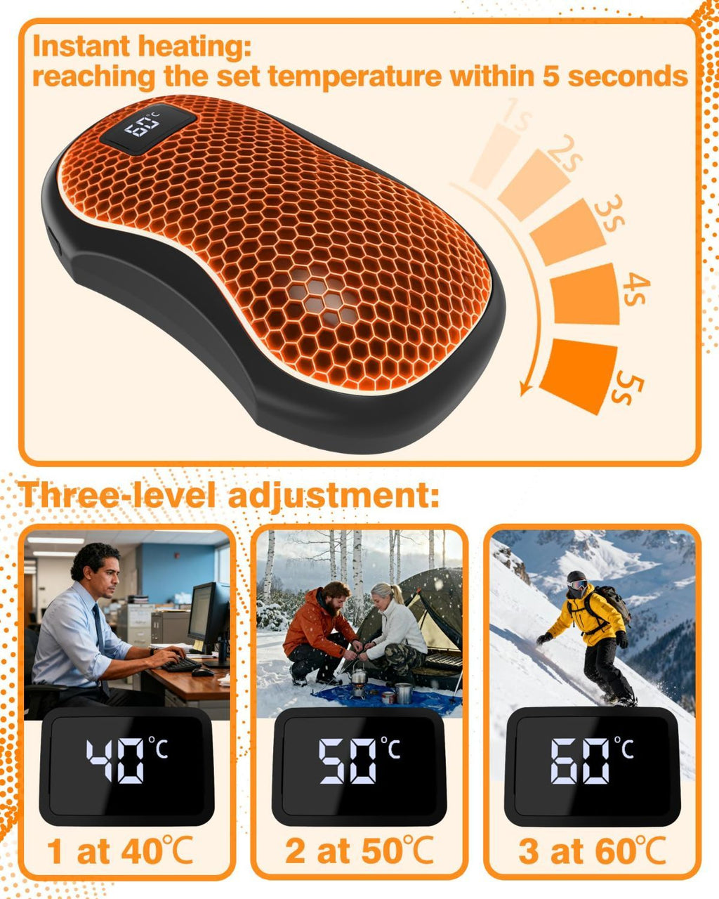 Hand Warmers Rechargeable 2 Pack,Portable Digital Display Pocket Electric hot Hands,Magnetic Battery Powered Heater. Outdoor, Golf, Hunting, Camping Accessories, Gifts - Dark Green - Size Fits Adult Hands