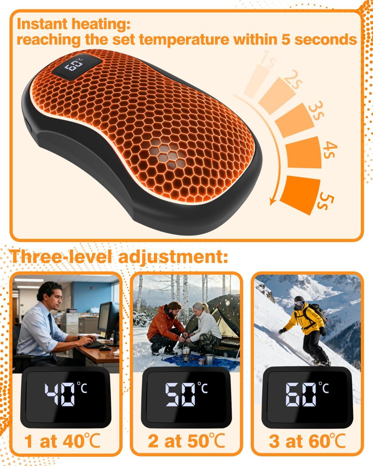 Hand Warmers Rechargeable 2 Pack,Portable Digital Display Pocket Electric hot Hands,Magnetic Battery Powered Heater. Outdoor, Golf, Hunting, Camping Accessories, Gifts - Dark Green - Size Fits Adult Hands