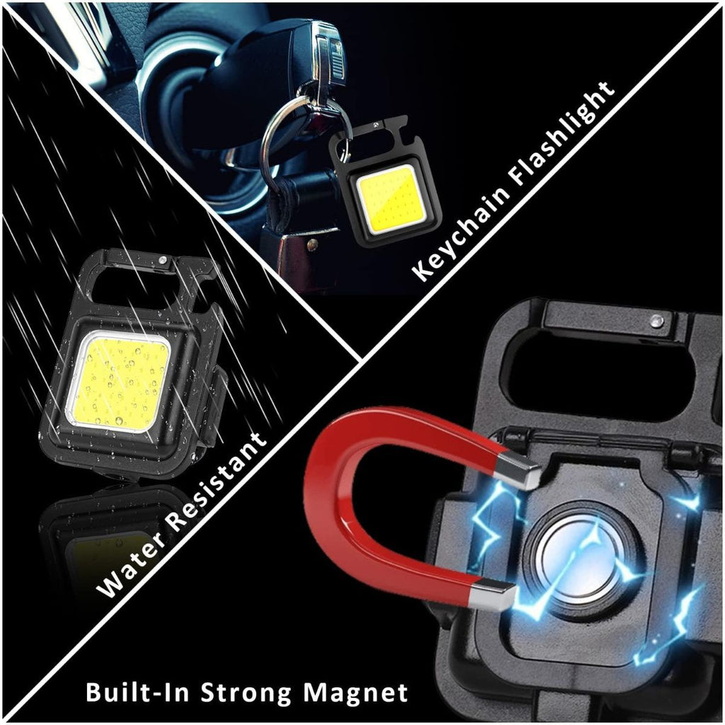 COB Rechargeable Keychain Flashlight 2Pack, High Lumen Super Bright LED Work Light with Magnet,Clip,Bottle Opener for Dog Walking,Car Repair, Emergency,Camping,EDC