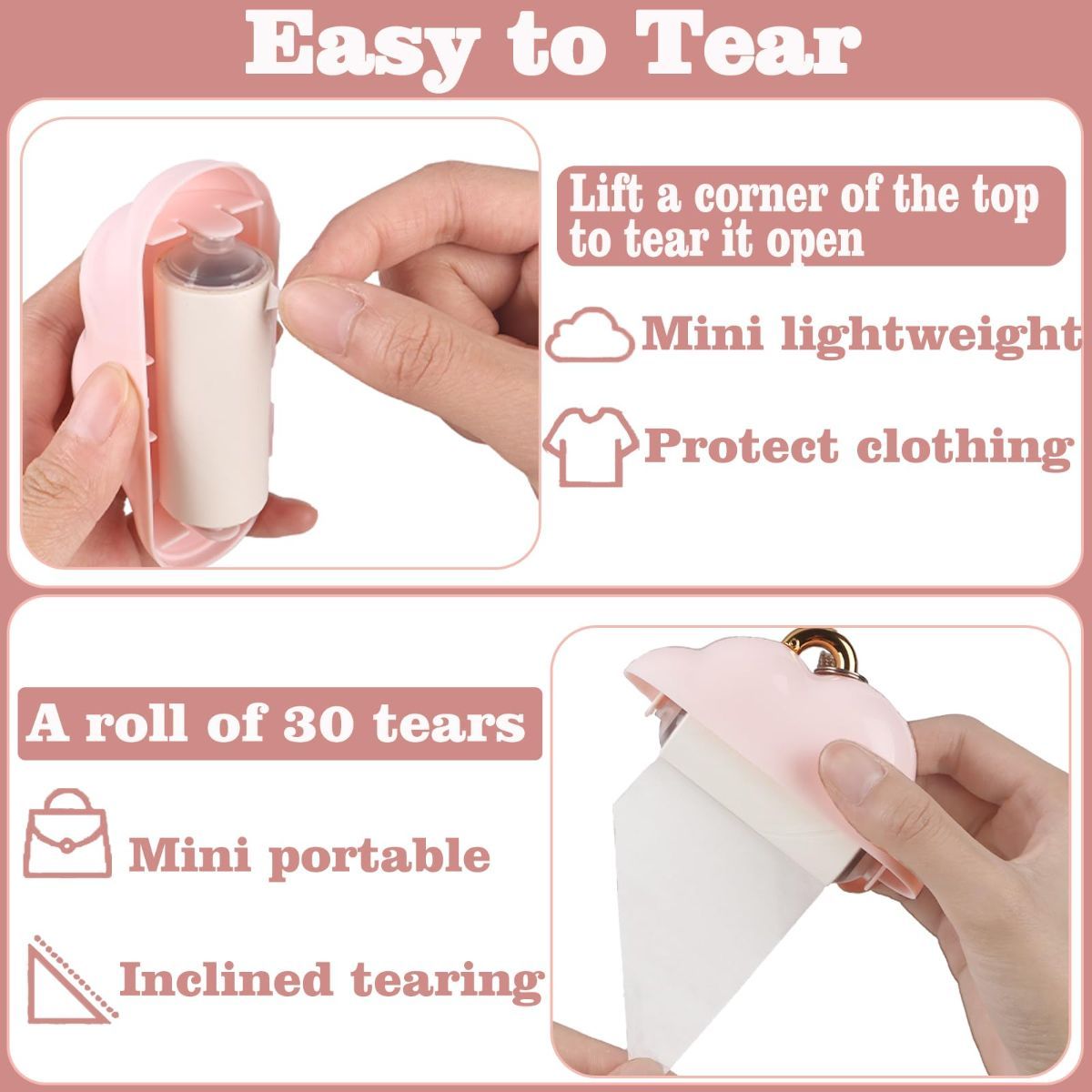 Mini Lint Roller Travel Size, Reusable Lint Roller for Travel, Pet Hair Remover Portable Lint Roller for Clothes with 150 Sheets Refillable - White - Size 10cm