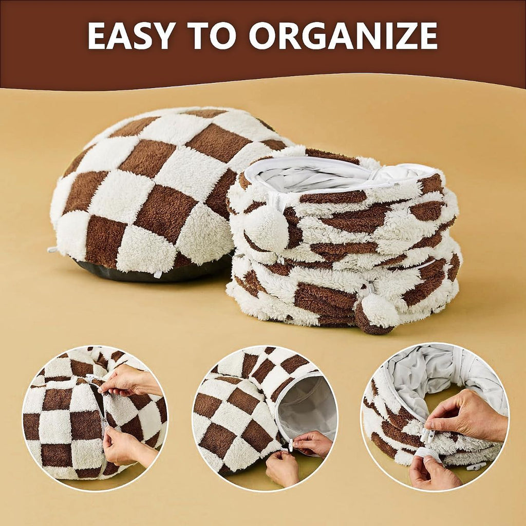 Cat Tunnel Bed with Washable Cushion for Indoor Cat, Donut Cave Tube Toys for Kitten Puppy Rabbit - Brown - Size 33.5in