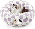 Cat Tunnel Bed with Washable Cushion for Indoor Cat, Donut Cave Tube Toys for Kitten Puppy Rabbit - Purple - Size 33.5in
