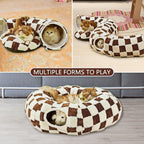 Cat Tunnel Bed with Washable Cushion for Indoor Cat, Donut Cave Tube Toys for Kitten Puppy Rabbit - Purple - Size 33.5in