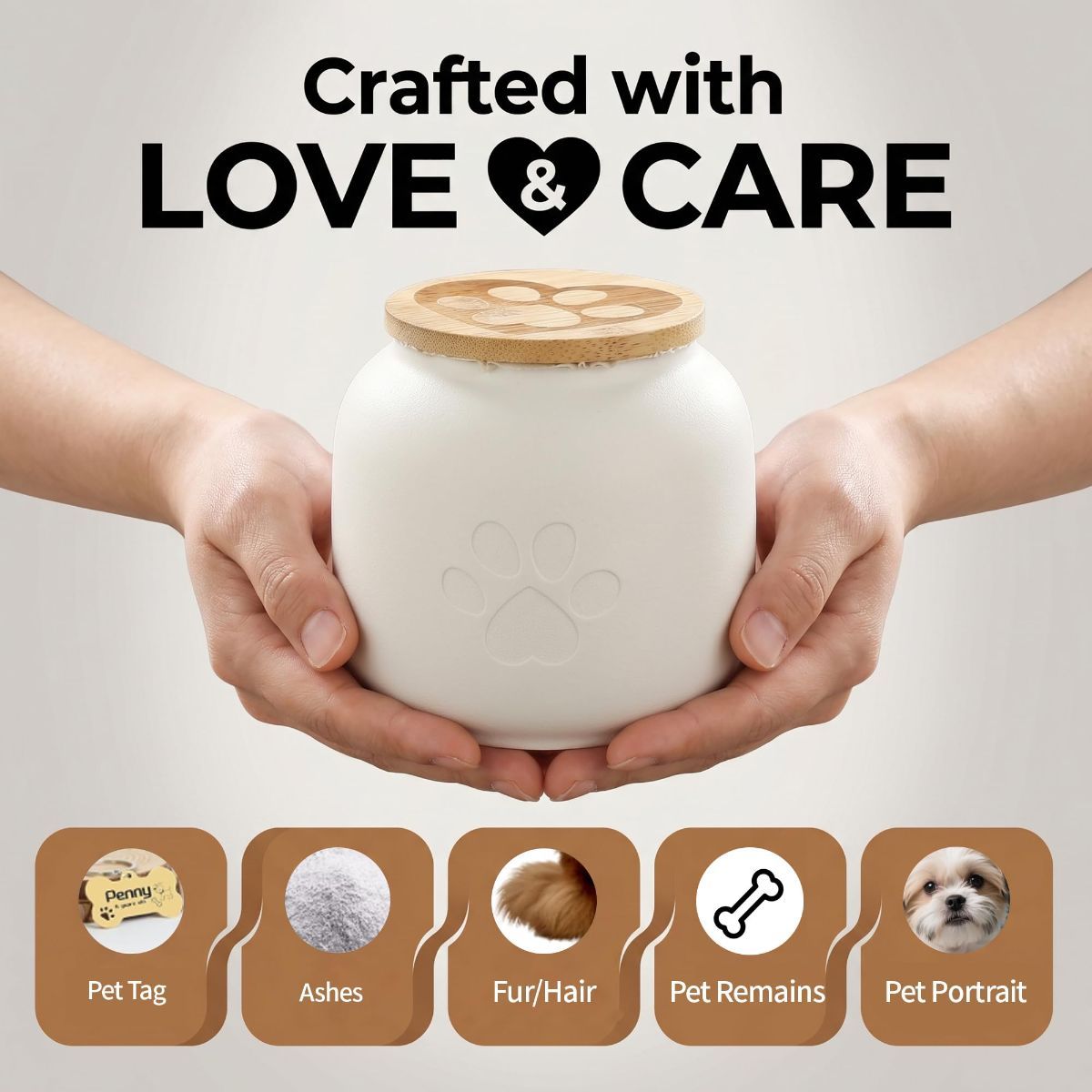 Small Pet Urn for Ashes, Cremation Memorial Urns for Cats & Dogs, Ceramic Paw Design Keepsake Jar with Wooden Lid, Pets Loss Sympathy Gift, 17oz - Black - Size 3.9in*3.7in