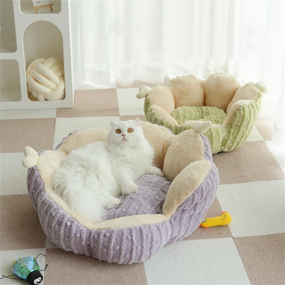 Cactus Cat Beds for Indoor Cute Cactus Fluffy Puppy Bed Squishmall Pet Bed with Removable & Washable Cushion Pillow Cat House Bed Warm Sleeping Bed for Cats Small Dogs - Green - Size 60cm
