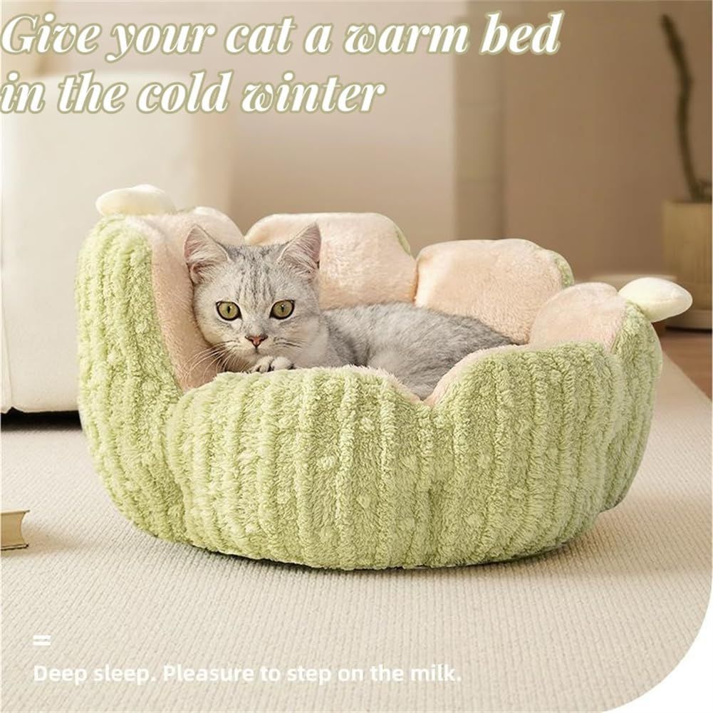 Cactus Cat Beds for Indoor Cute Cactus Fluffy Puppy Bed Squishmall Pet Bed with Removable & Washable Cushion Pillow Cat House Bed Warm Sleeping Bed for Cats Small Dogs - Purple - Size 45cm