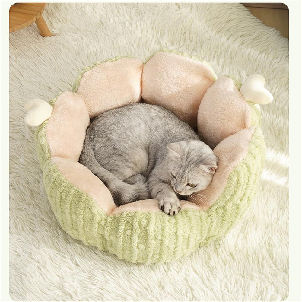 Cactus Cat Beds for Indoor Cute Cactus Fluffy Puppy Bed Squishmall Pet Bed with Removable & Washable Cushion Pillow Cat House Bed Warm Sleeping Bed for Cats Small Dogs - Purple - Size 45cm