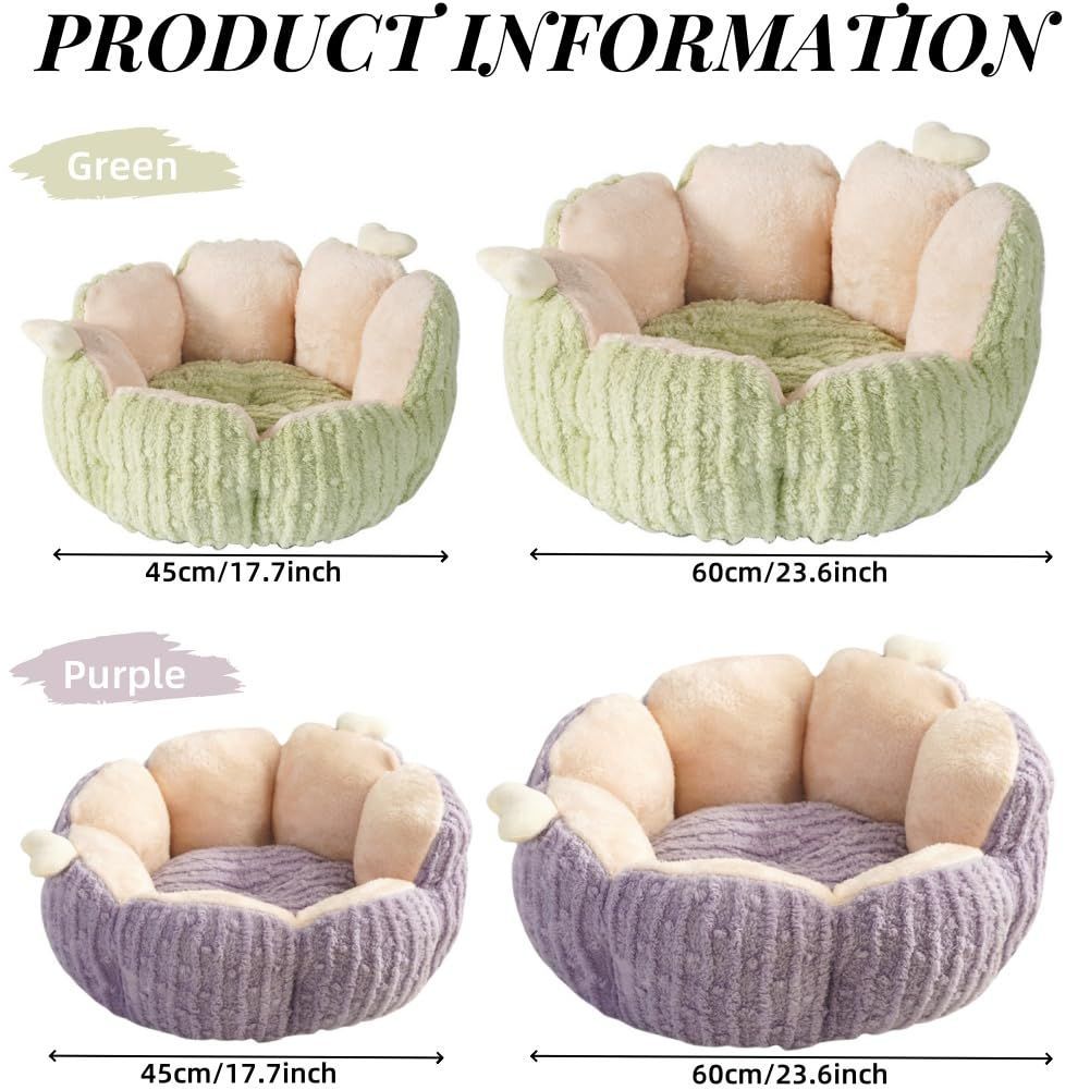 Cactus Cat Beds for Indoor Cute Cactus Fluffy Puppy Bed Squishmall Pet Bed with Removable & Washable Cushion Pillow Cat House Bed Warm Sleeping Bed for Cats Small Dogs - Purple - Size 60cm