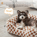 Dog Beds -Cute Cat Beds for Indoor Cats Calming Pet Beds, Rectangle Orthopedic Cuddle Puppy Bed with Jacquard Shaggy Plush & Anti Slip Bottom - Brown - Size S