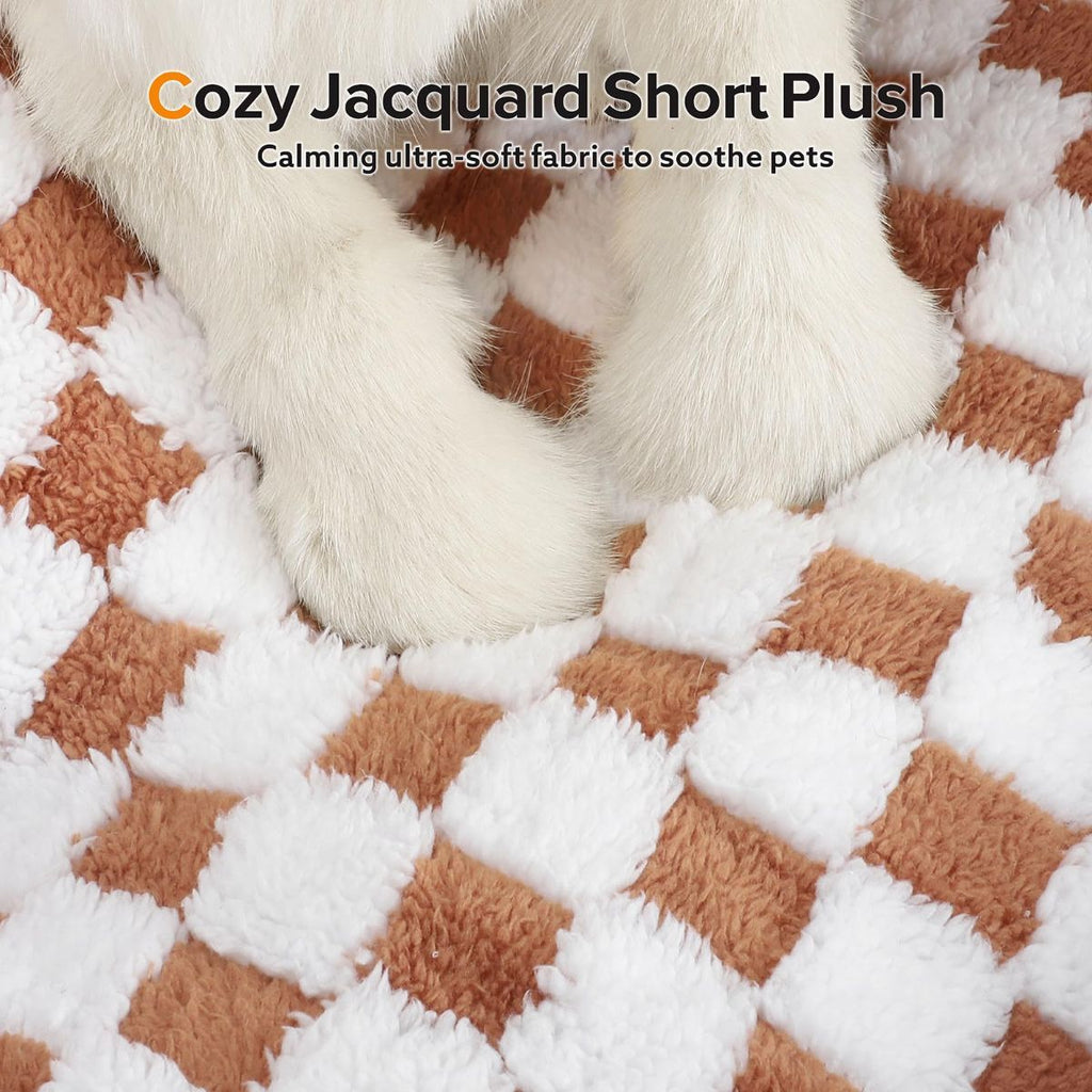 Dog Beds -Cute Cat Beds for Indoor Cats Calming Pet Beds, Rectangle Orthopedic Cuddle Puppy Bed with Jacquard Shaggy Plush & Anti Slip Bottom - Brown - Size S