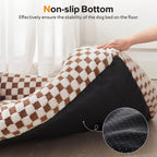 Dog Beds -Cute Cat Beds for Indoor Cats Calming Pet Beds, Rectangle Orthopedic Cuddle Puppy Bed with Jacquard Shaggy Plush & Anti Slip Bottom - Brown - Size S