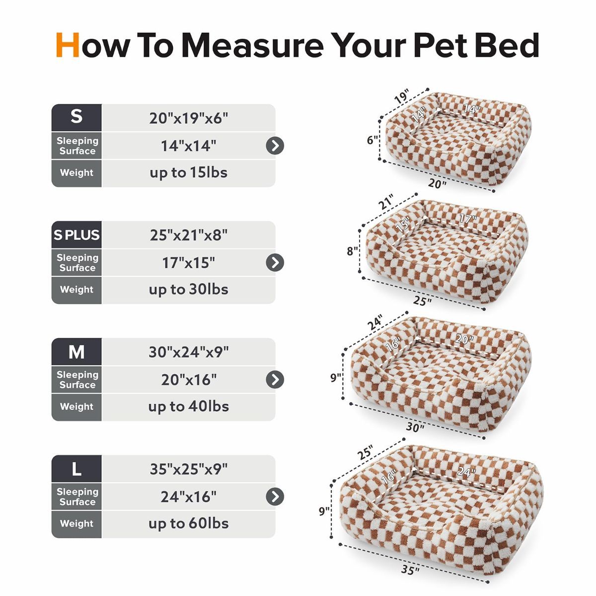 Dog Beds -Cute Cat Beds for Indoor Cats Calming Pet Beds, Rectangle Orthopedic Cuddle Puppy Bed with Jacquard Shaggy Plush & Anti Slip Bottom - Brown - Size S