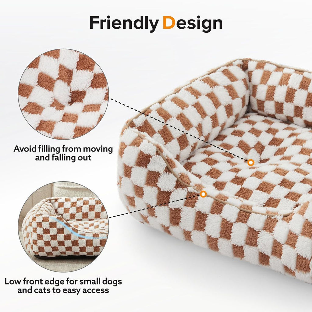 Dog Beds -Cute Cat Beds for Indoor Cats Calming Pet Beds, Rectangle Orthopedic Cuddle Puppy Bed with Jacquard Shaggy Plush & Anti Slip Bottom - Gray - Size M