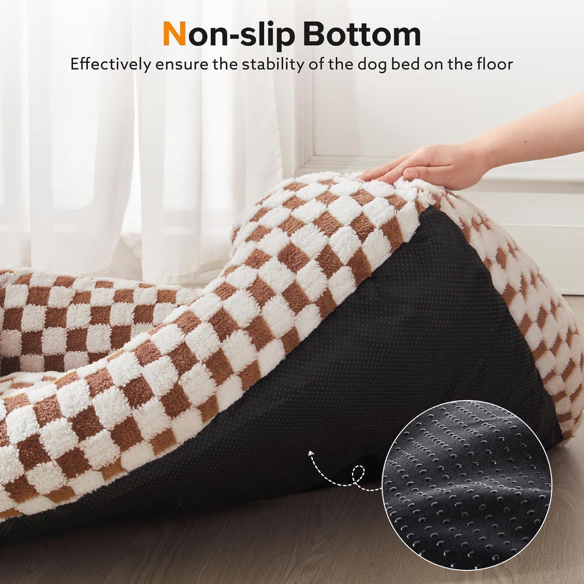 Dog Beds -Cute Cat Beds for Indoor Cats Calming Pet Beds, Rectangle Orthopedic Cuddle Puppy Bed with Jacquard Shaggy Plush & Anti Slip Bottom - Gray - Size S