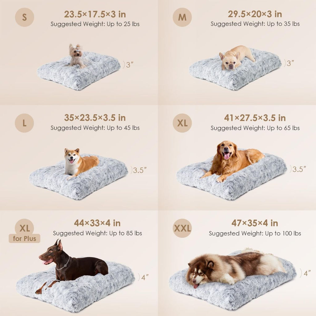 Fluffy Dog Crate Bed for Extra Large Dogs, Plush Faux Fur Pad, Calming Anti Anxiety XL Bed for Crate, Washable Soft Warm Dog Mat with Non-Slip Bottom - Camel - Size 29.5"L x 20"W