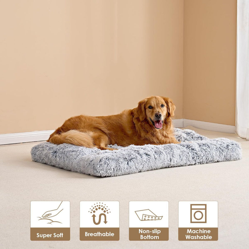 Fluffy Dog Crate Bed for Extra Large Dogs, Plush Faux Fur Pad, Calming Anti Anxiety XL Bed for Crate, Washable Soft Warm Dog Mat with Non-Slip Bottom - Camel - Size 41.3"L x 27.5"W
