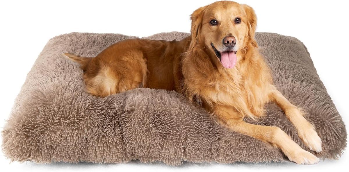 Fluffy Dog Crate Bed for Extra Large Dogs, Plush Faux Fur Pad, Calming Anti Anxiety XL Bed for Crate, Washable Soft Warm Dog Mat with Non-Slip Bottom - Gray - Size 41.3"L x 27.5"W