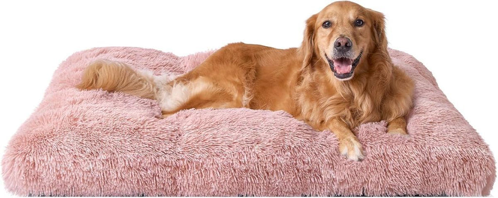 Fluffy Dog Crate Bed for Extra Large Dogs, Plush Faux Fur Pad, Calming Anti Anxiety XL Bed for Crate, Washable Soft Warm Dog Mat with Non-Slip Bottom - Gray - Size 41.3"L x 27.5"W