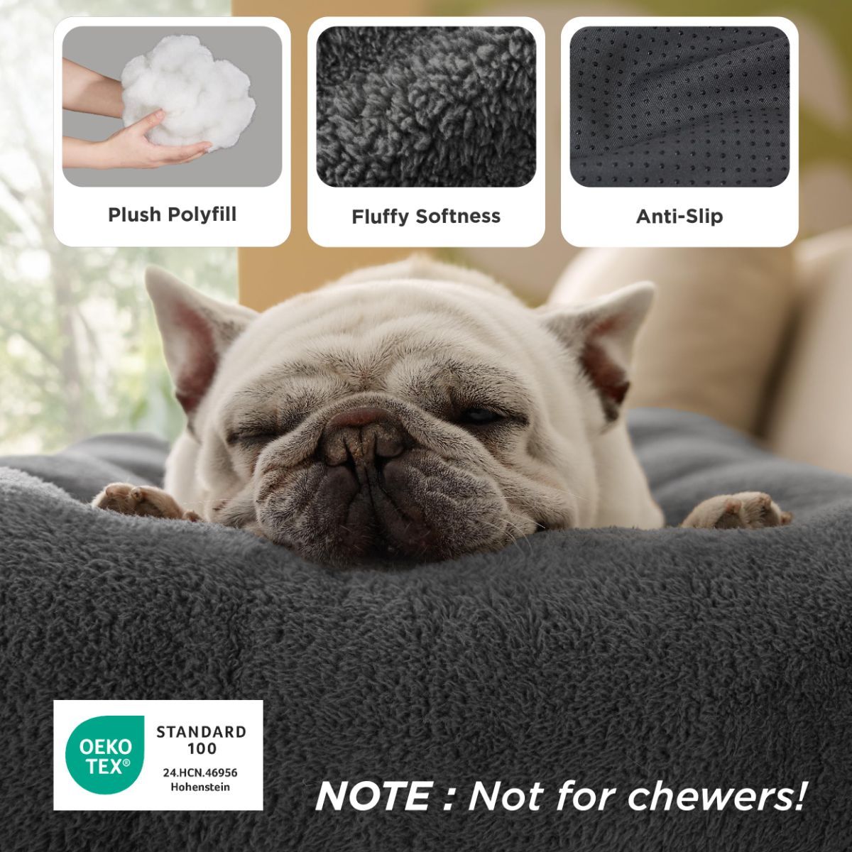 Washable Dog Bed for Crate, Giant Comfort Fluffy Plush Pet Pillow Bed Kennel Pad with Non-Slip Bottom, Machine Washable Pet Sleeping Mat for Jumbo - Dark Gray - Size 47"L x 29"W x 3"Th