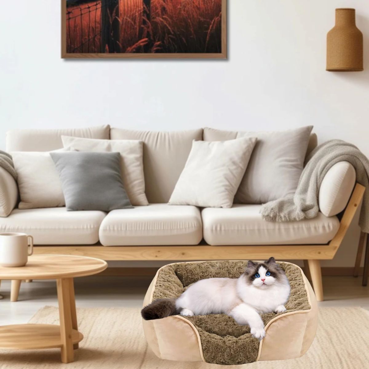 Dog Bed for Small Medium Dogs, Cat Bed for Indoor Cats. Washable Orthopedic Dog Bed. Removable Sleeping Mat, Durable Pet Bed with Anti-Slip Bottom - Dark Gray - Size 76cm*60cm
