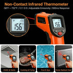 Digital Infrared Thermometer Gun -58°F to 1112°F, Non Contact Infrared Thermometer Laser Temperature Gun for Cooking, BBQ, Pizza Oven, Griddle, HVAC,Instant-Read with Backlit Display (Not for Human)
