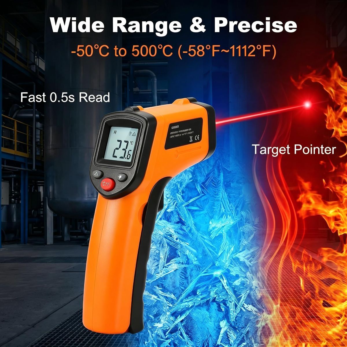 Digital Infrared Thermometer Gun -58°F to 1112°F, Non Contact Infrared Thermometer Laser Temperature Gun for Cooking, BBQ, Pizza Oven, Griddle, HVAC,Instant-Read with Backlit Display (Not for Human)