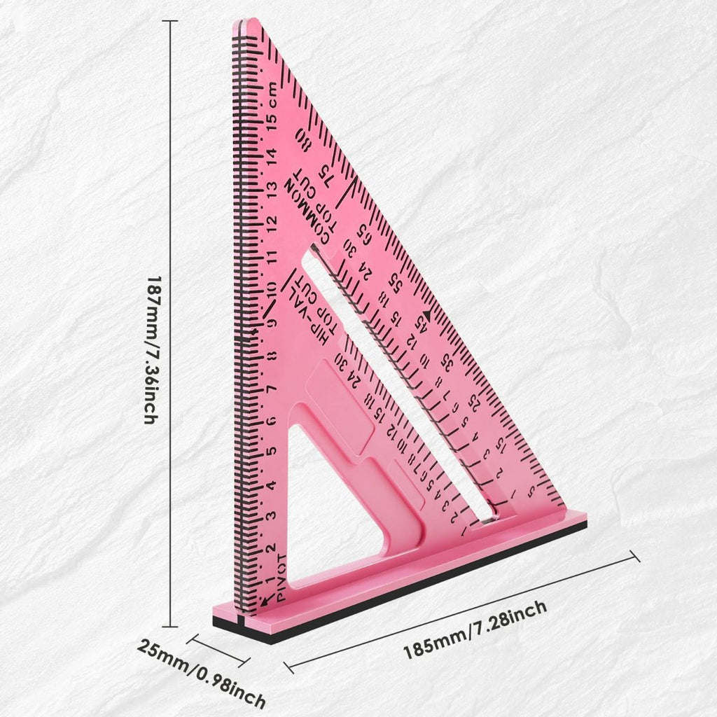 7 Inch Woodworking Triangle Ruler, Metric and Imperial Plastic Carpenter Square, Precision Right Angle Measuring Ruler, Clear Scale Square Protractor for Woodworking and Carpentry - Yellow