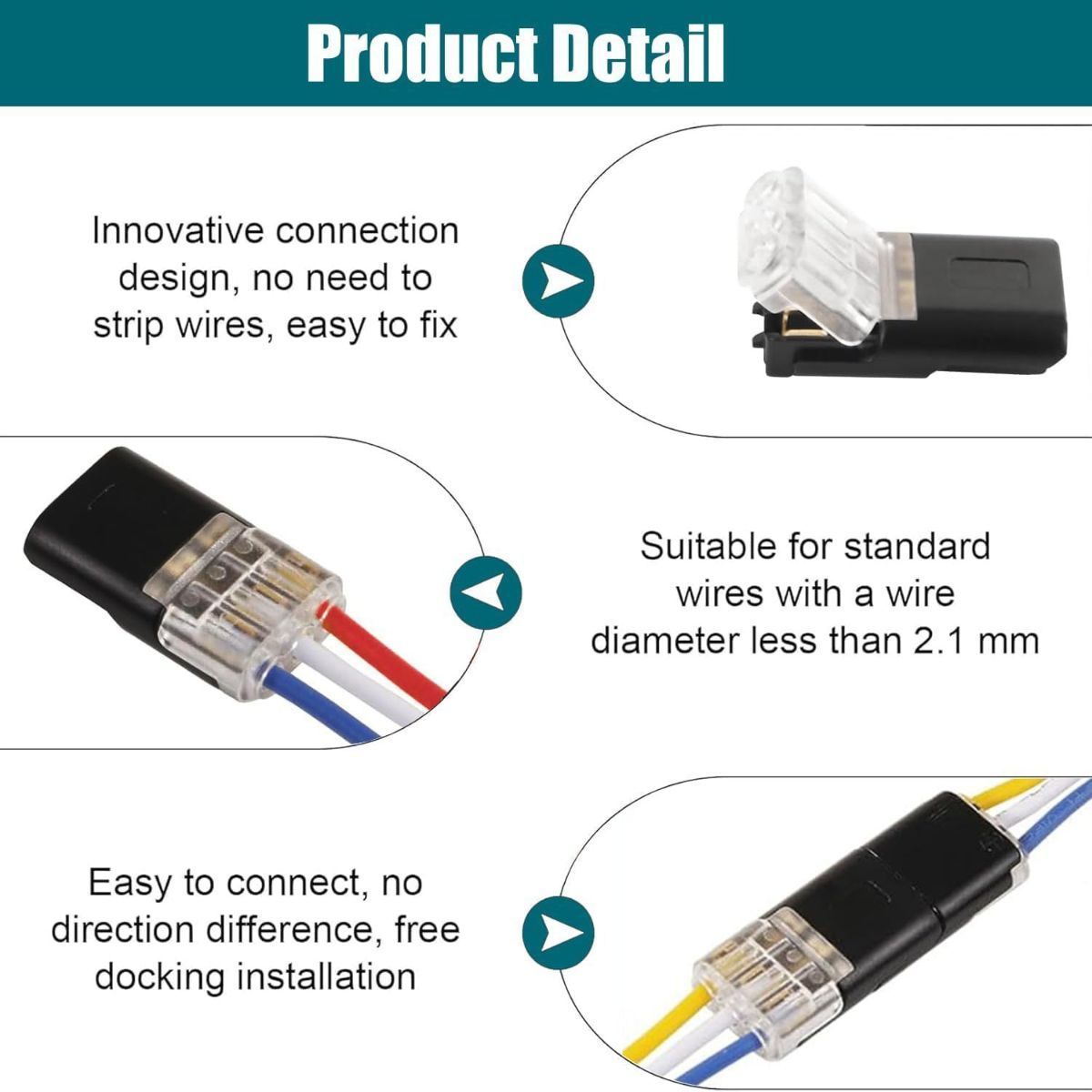50PCS Push-in Wire Connector D1 D2 D3 Terminal Blocks, No Soldering Needed - Black -  D1