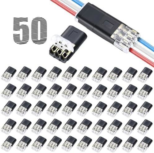 50PCS Push-in Wire Connector D1 D2 D3 Terminal Blocks, No Soldering Needed - Black - D2