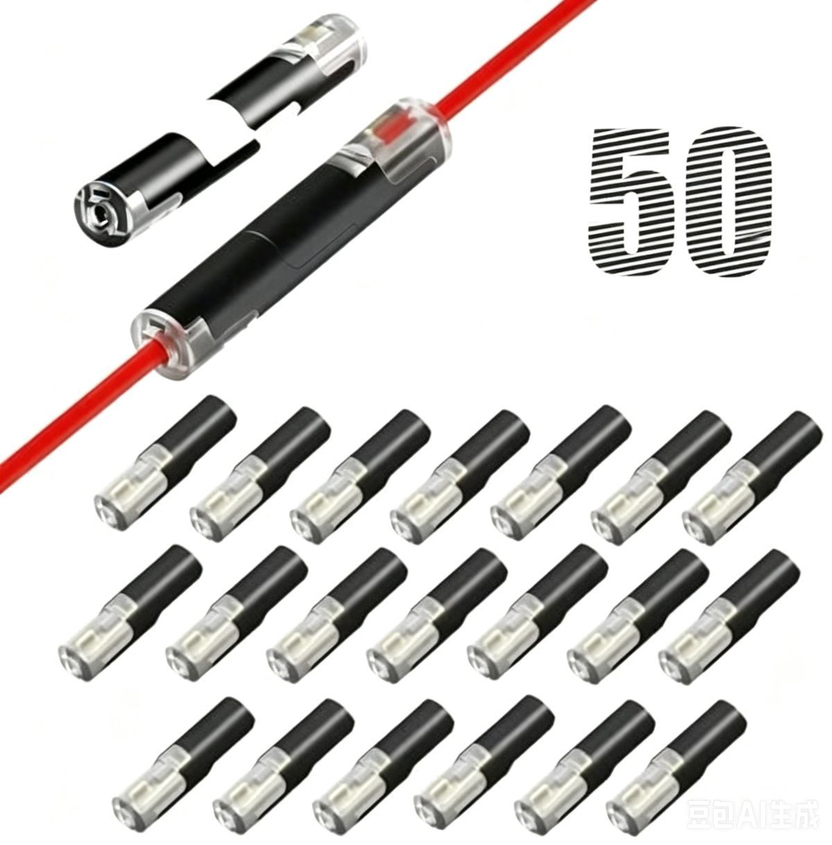 50PCS Push-in Wire Connector D1 D2 D3 Terminal Blocks, No Soldering Needed - Black - D2