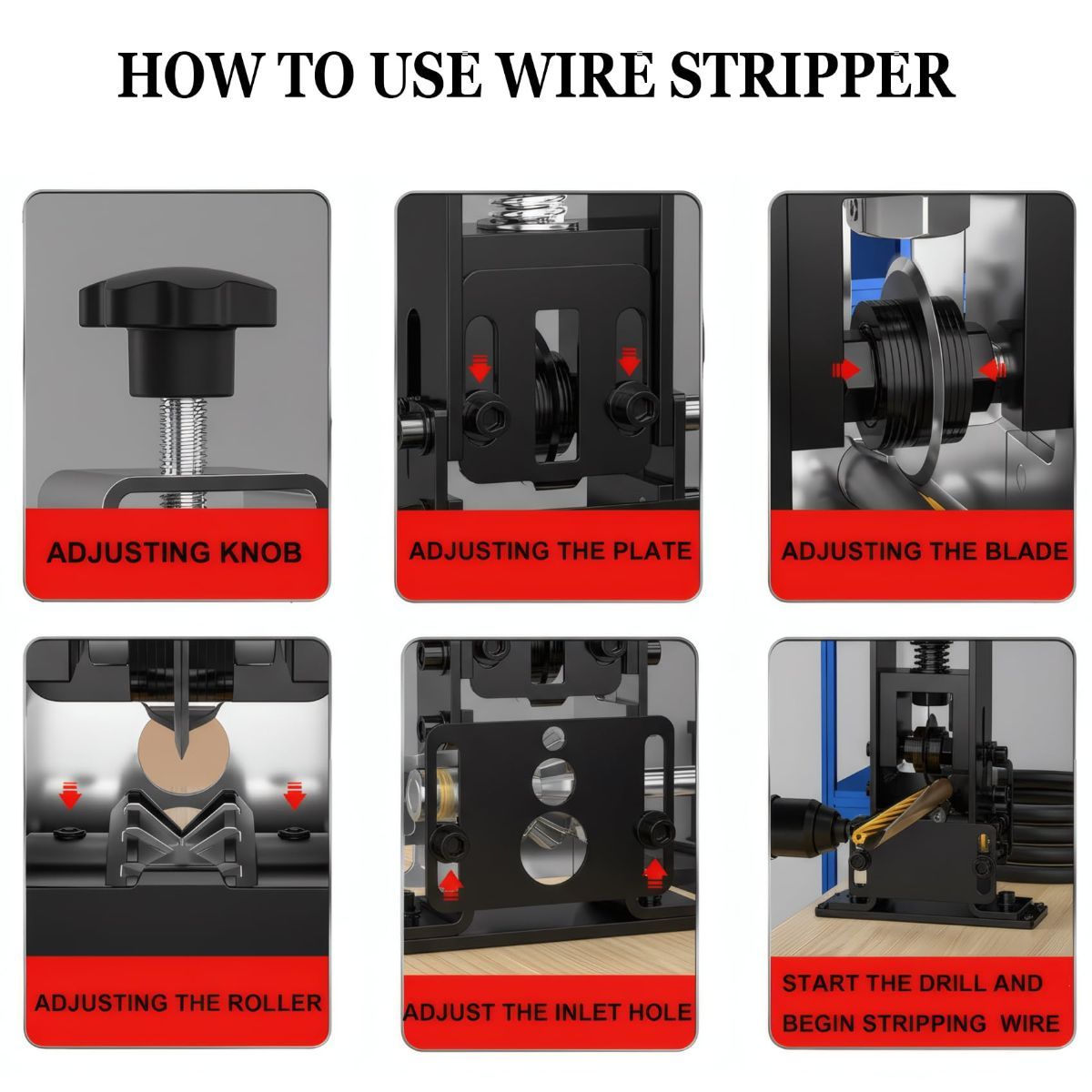 Manual Wire Stripping Machine, 0.06"-1" Wire Gauge Copper Wire Stripper, Drill Powered & Hand Crank Dual-Drive Cable Stripping Tool with Tungsten Blade, Wire Peeler for Scrap Copper Recycling