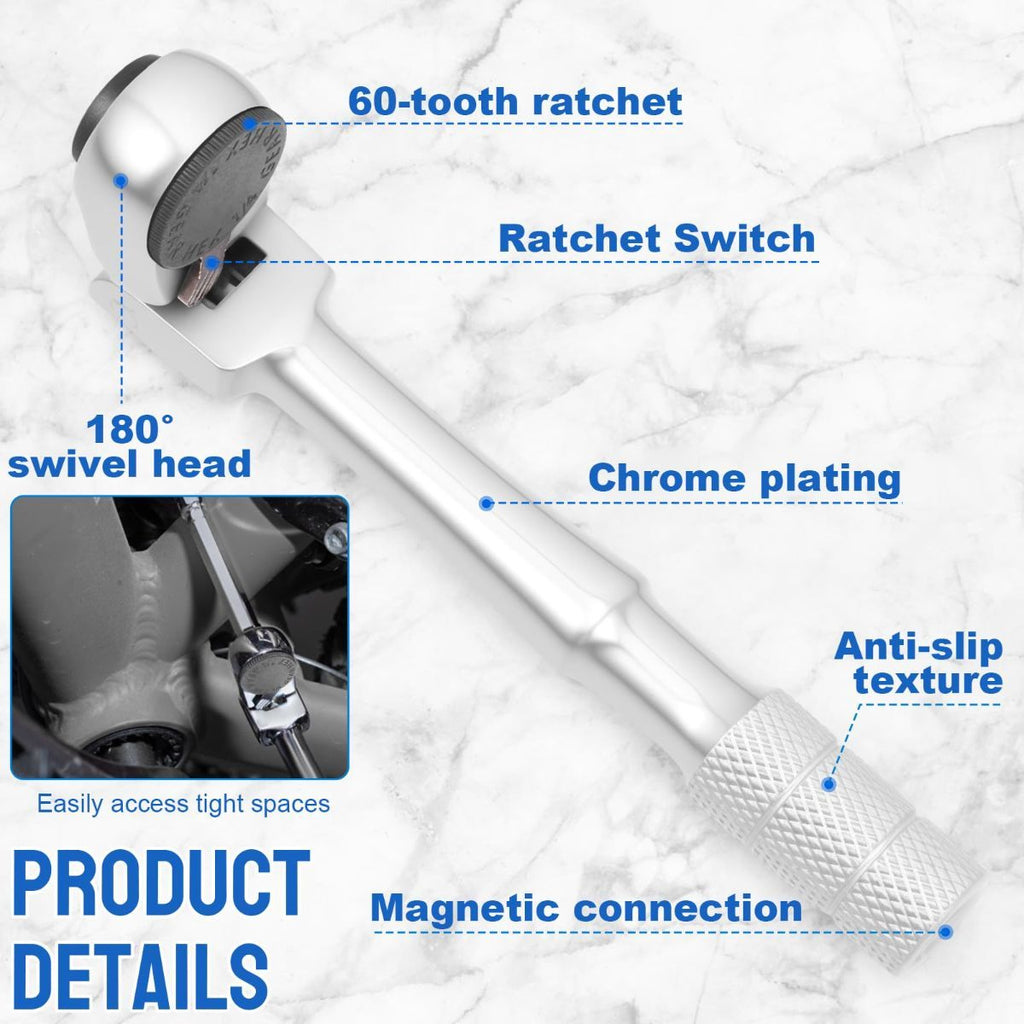 1/4" Flex Head Ratchet, Mini Ratchet Wrench with Extension Bar and Sokcet Adapter, Suits Standard 1/4" Hex Bits, Portable and Versatile Repair Tool for Tight Spaces Only Wrench