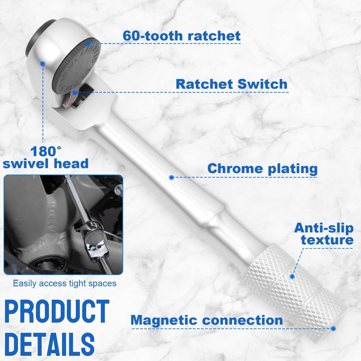 1/4" Flex Head Ratchet, Mini Ratchet Wrench with Extension Bar and Sokcet Adapter, Suits Standard 1/4" Hex Bits, Portable and Versatile Repair Tool for Tight Spaces Only Wrench