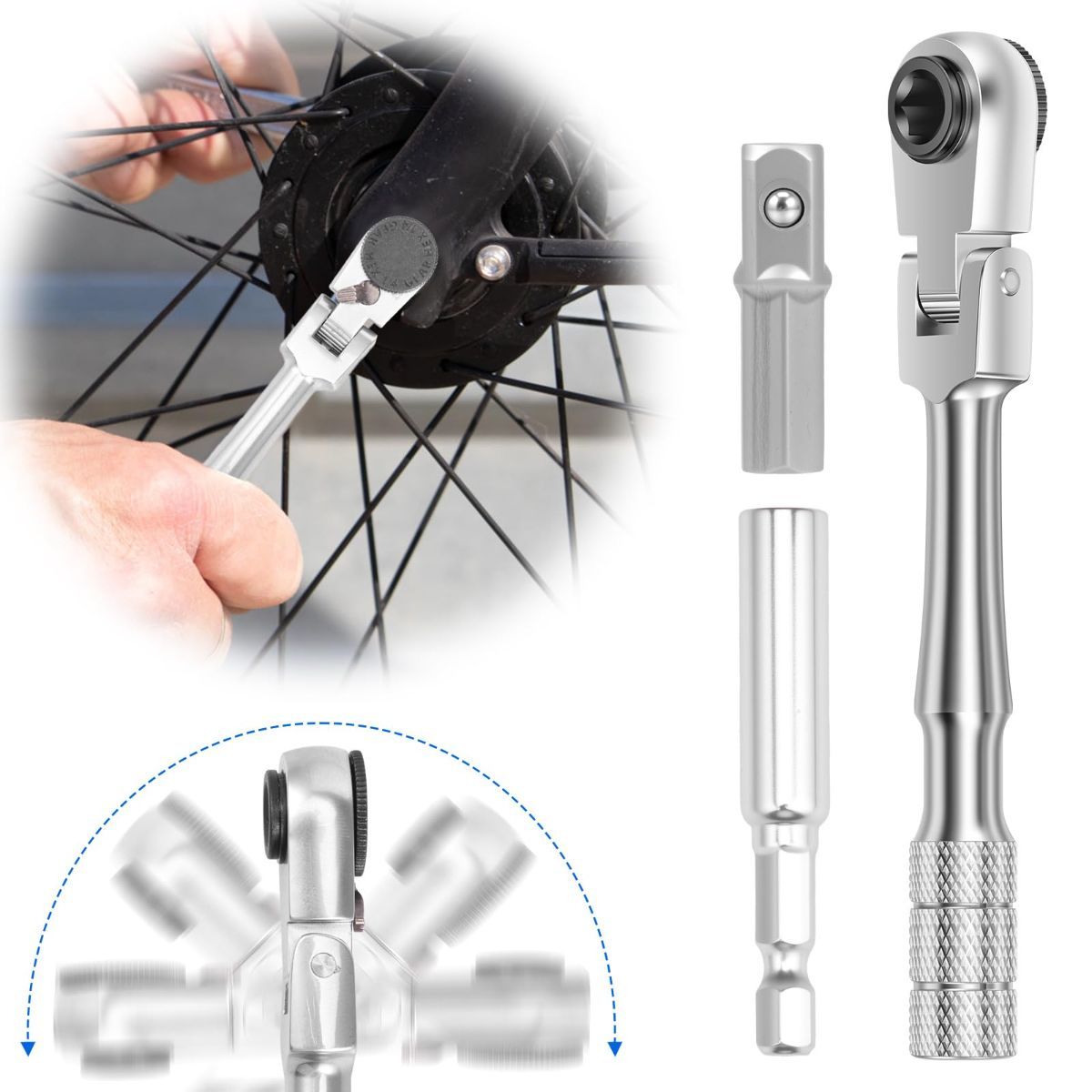 1/4" Flex Head Ratchet, Mini Ratchet Wrench with Extension Bar and Sokcet Adapter, Suits Standard 1/4" Hex Bits, Portable and Versatile Repair Tool for Tight Spaces Only Wrench